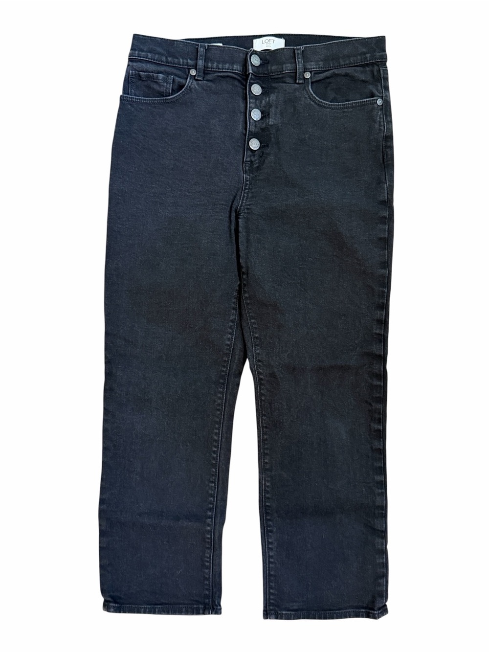 LOFT High-Rise Button-Fly Straight Jeans in Black Wash Sz 8P
